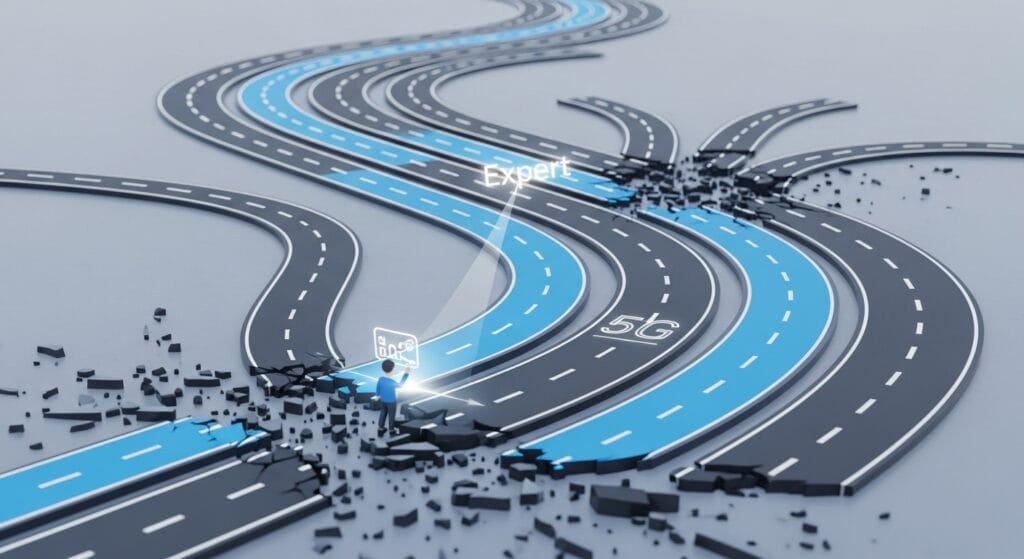 Navigating challenges in 5G app development 2025, including fragmented rollout and complexity.