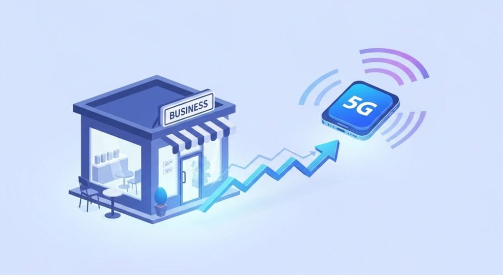 A small business thriving and growing with the power of 5G app development 2025 and revolutionary mobile applications.