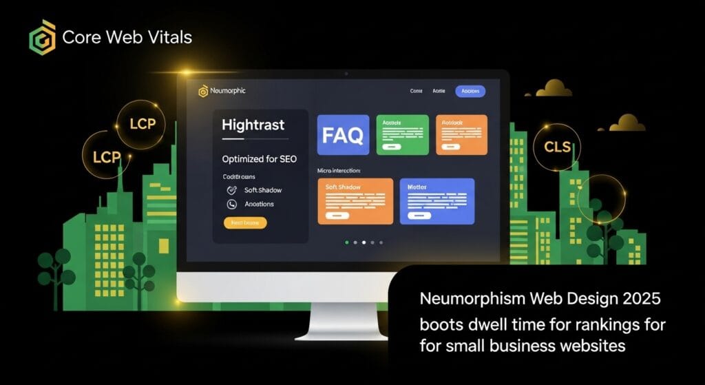 Neumorphism web design 2025 SEO-optimized website on desktop