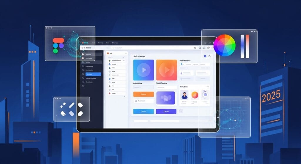 Neumorphism web design 2025 Figma UI kit on tablet